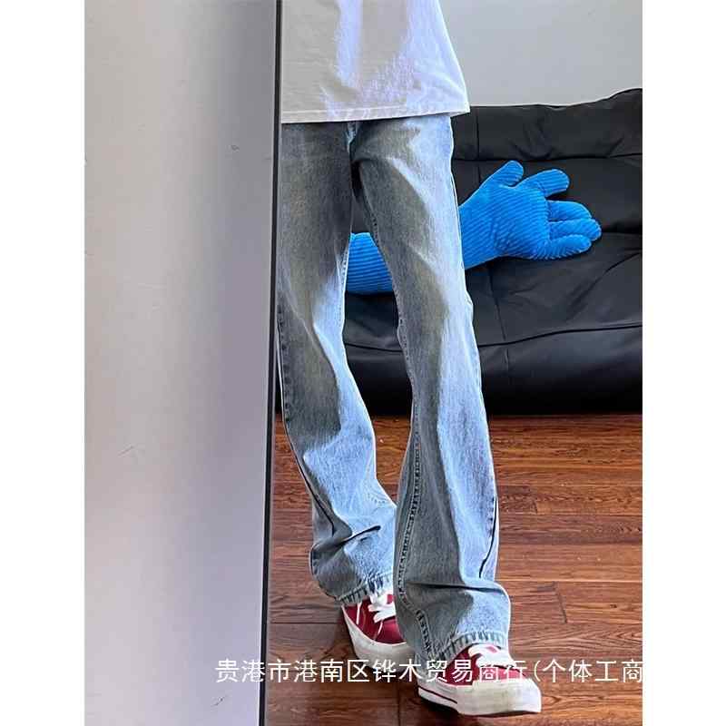 メンズ デニムパンツ ライトブルー バナナシルエット 夏用 薄手 スリムフィット 微フレア ストレートレッグ アメリカンスタイル ストリートカジュアル 軽量 伸縮性 普段使い 4,560円