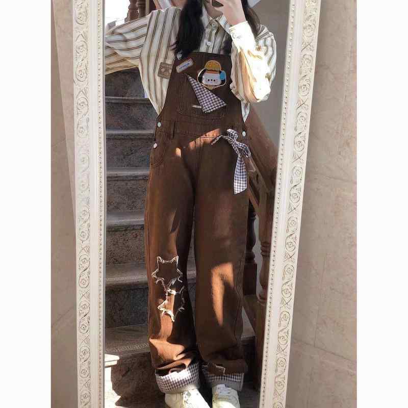 レディース レトロ サスペンダー デニムパンツ 春秋 小柄向け ストレート ワイドレッグ ルーズ 細見え かわいい カジュアル デニム素材 ロング丈