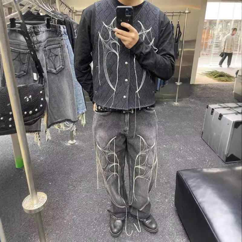 ジーンズズボン下 メンズ レディース ゆったり 引っ切り無い ロング 黒いこと 刺しゅう フリンジ ウォッシュ産業 綿 原料品 表どおり表現スタイル 心地よい 普段使い走り 軽さ 伸縮性