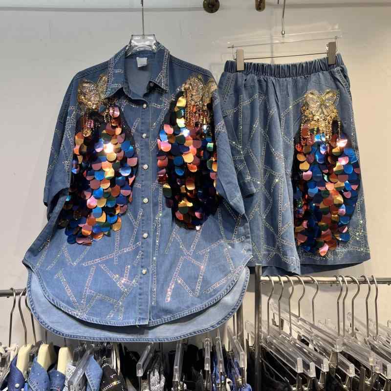 レディース ジーンズ プルオーバー ミッドパンツ 仕掛ける 光輝 蝶 タッセル フリンジ 御前上等感 流行り物 夏 心地よい 普段使い走り 通気性