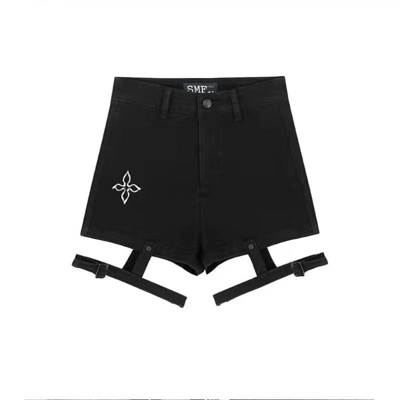 ショートパンツ レディース ハイウエスト デニム ブラック ストリート バイカー スリムシルエット カジュアル 普段使い 伸縮性 ミニ丈 合わせやすい ファッション
