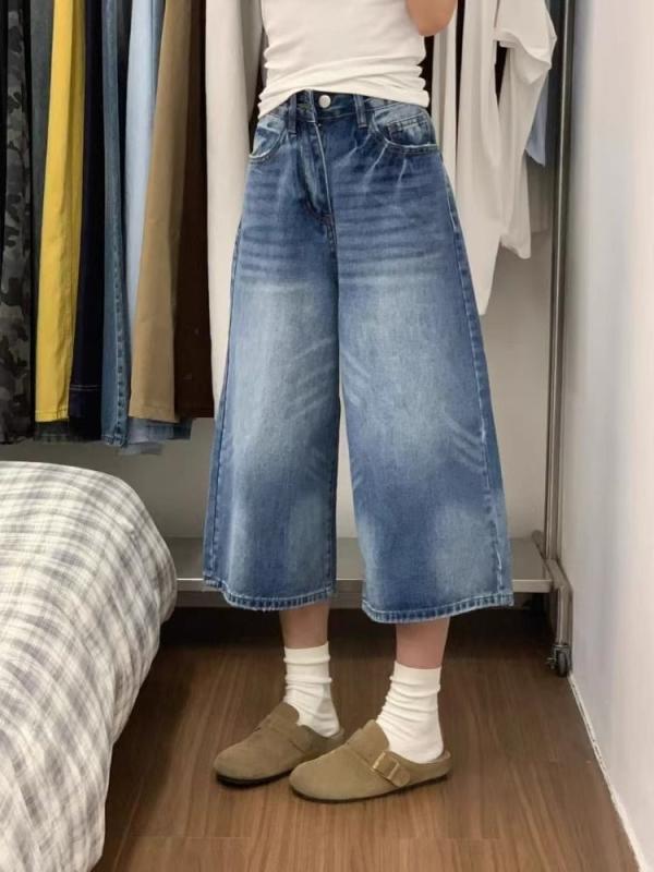 レディース デニム ショートパンツ 夏用 ワイドレッグ ハイウエスト ゆったり ストレート 7分丈 薄手 軽量 プラスサイズ ぽっちゃり対応 スリム効果 痩せ見え カジュアル 普段使い アウトドア デニム生地 伸縮性