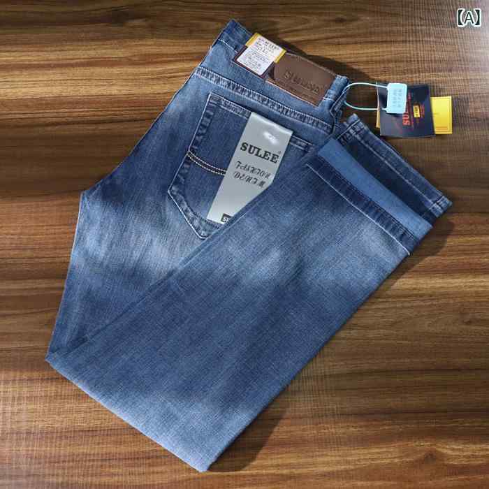 メンズ 秋冬 厚手 デニムパンツ スリムフィット ストレートレッグ ビジネスカジュアル ストレッチ ジーンズ 男性用 長ズボン 通勤用 普段使い 弾性 コットン混 フィット感