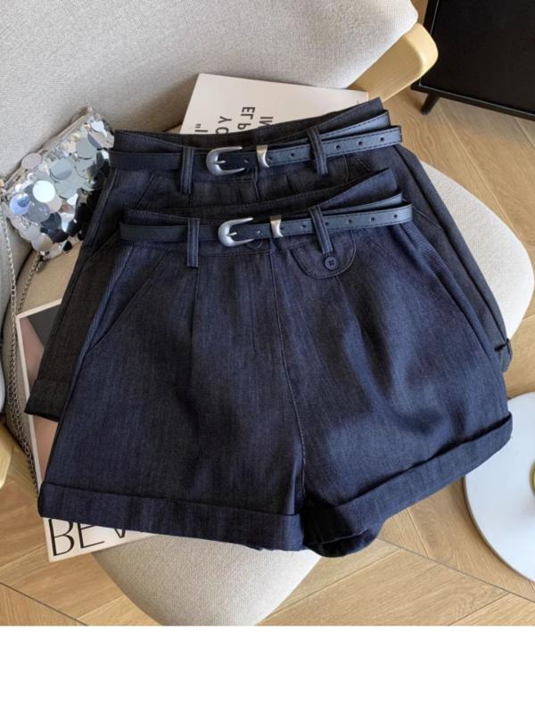 ショートパンツ レディース 夏 薄手 ハイウエスト ロールアップ ゆったり カジュアル Aライン ソフトデニム 普段使い 軽量 吸湿速乾 再生繊維
