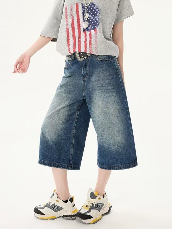デニムパンツ レディース 夏用 ワイドレッグ 七分丈 ストレート 水洗い ローライズ ゆったり カジュアル スリム 合わせやすい デニム素材 ルーズフィット