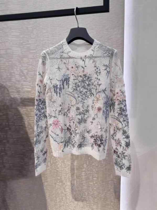ニットセーター 花柄刺繍 羊毛 モヘア ラウンドネック 長袖 薄手 軽量 柔らかい 春物 高級感 女性用 トップス