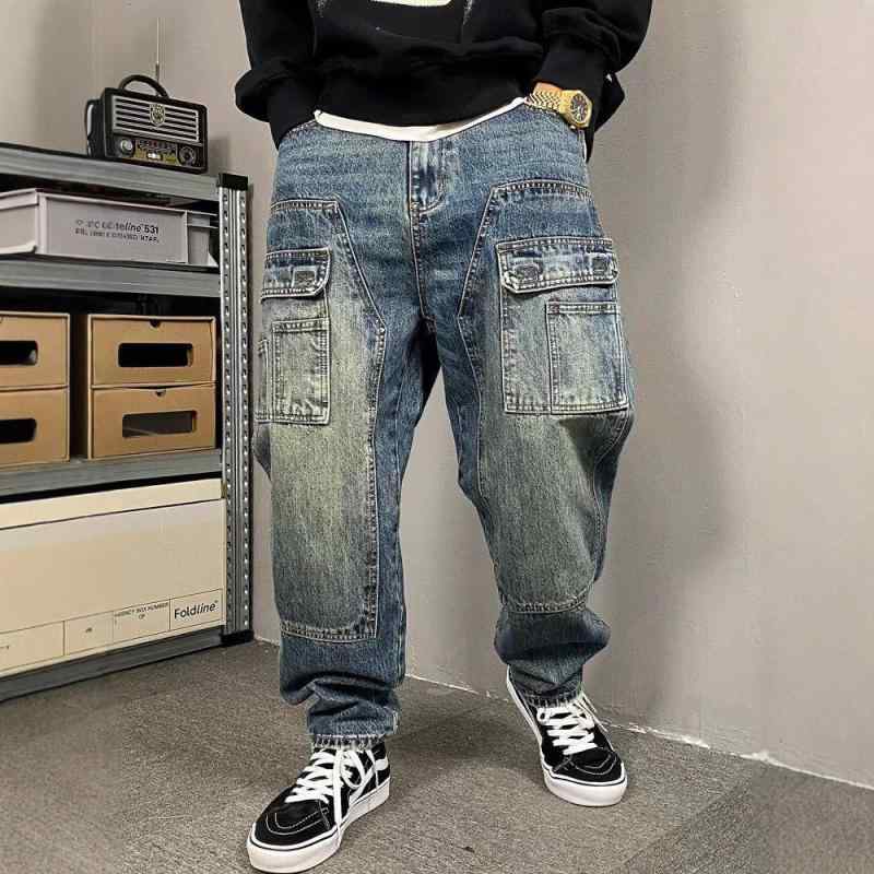 メンズ デニムパンツ ストレート ルーズ テーパード ウォッシュ レトロ ビンテージ ワーク カジュアル アメリカン ハイストリート 春秋 トレンド ストリートファッション デニム素材 快適 普段使い