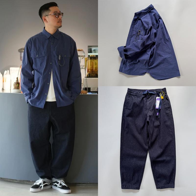 メンズ デニム ワイドレッグパンツ テーパード ゆったり リラックス 春秋 厚手 カジュアル 普段使い ストレッチ ロング丈