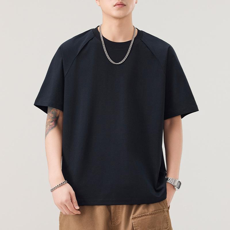 メンズ Tシャツ 無地 丸首 半袖 ゆったり デザイン ストリート スタイル トップス カジュアル 普段使い ルーズフィット シンプル コーデ