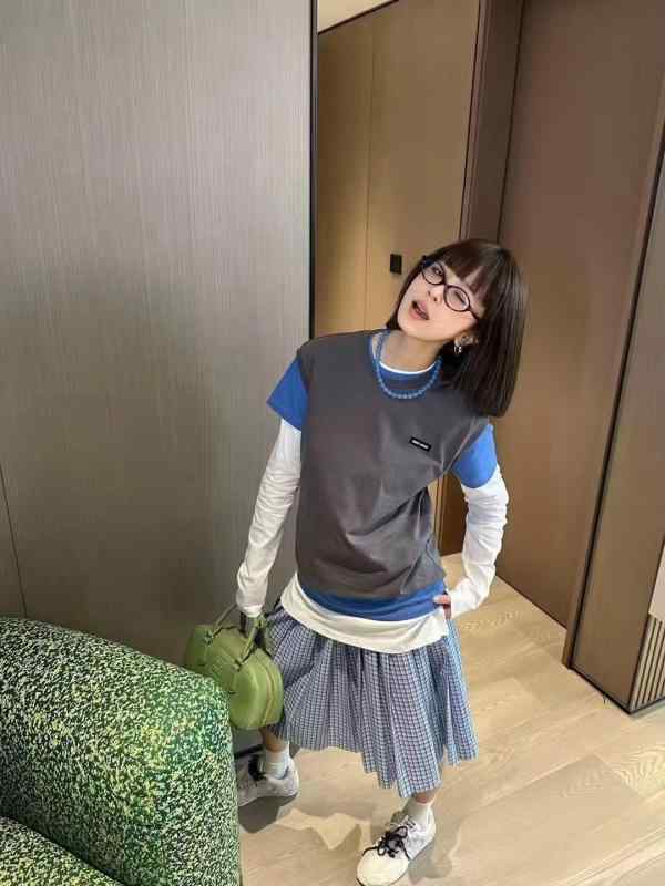 レディース 春夏秋 3点セット 短袖 トップス コットン ニット 平編み レイヤード アルファベット ロゴ プリント カジュアル 普段使い 通気性 柔らかい素材