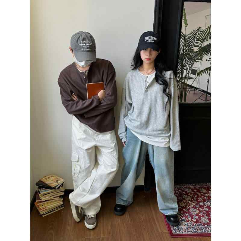Tシャツ メンズ ヘンリーネック ストライプ柄 質感 ゆったり カジュアル 長袖 春秋 トップス ルーズフィット 普段使い