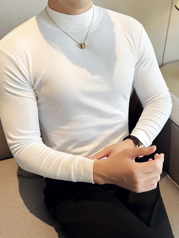 Tシャツ メンズ 秋冬 長袖 ハーフハイネック 伸縮性 綿 白 インナー スリムフィット クルーネック トップス 普段使い 軽量 吸湿速乾