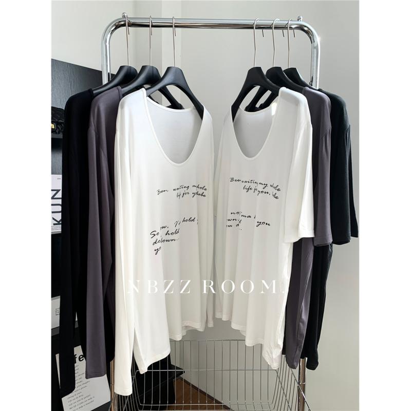 春夏 レディース ゆったり 微透け モダール UVカット 長袖 Tシャツ アルファベット プリント ルーズ トップス 吸湿速乾 軽量 接触冷感 カジュアル 普段使い