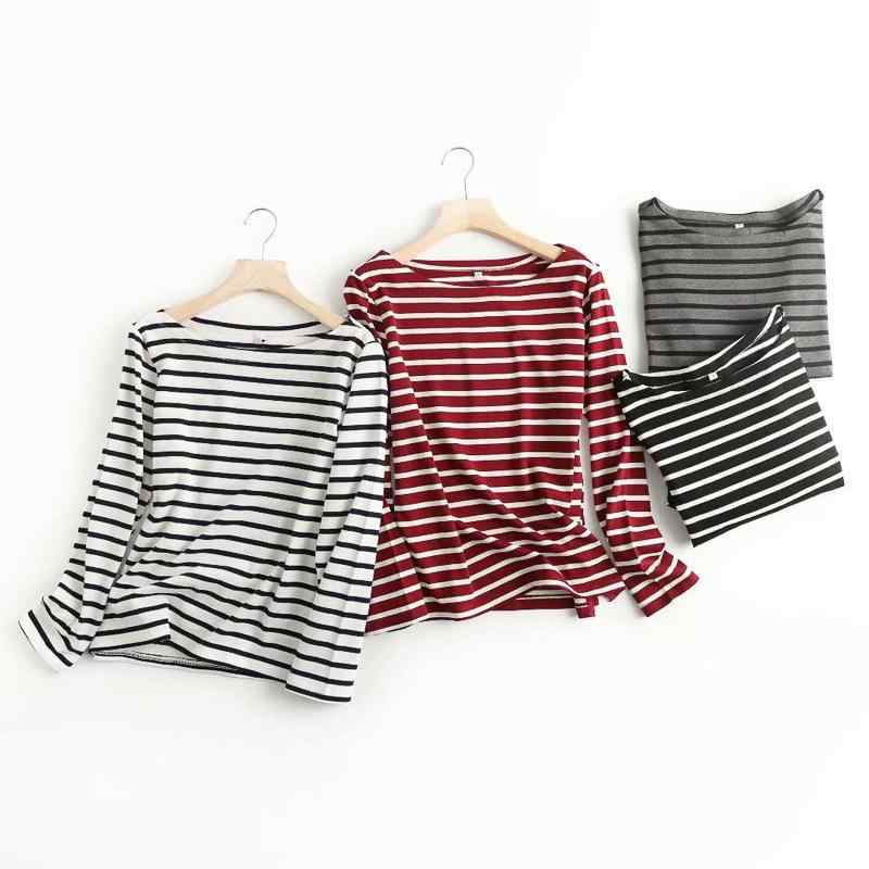 レディース 秋 長袖 ストライプ ボートネック Tシャツ コットン素材 ゆったりシルエット カジュアルトップス 普段使い 柔らかい肌触り