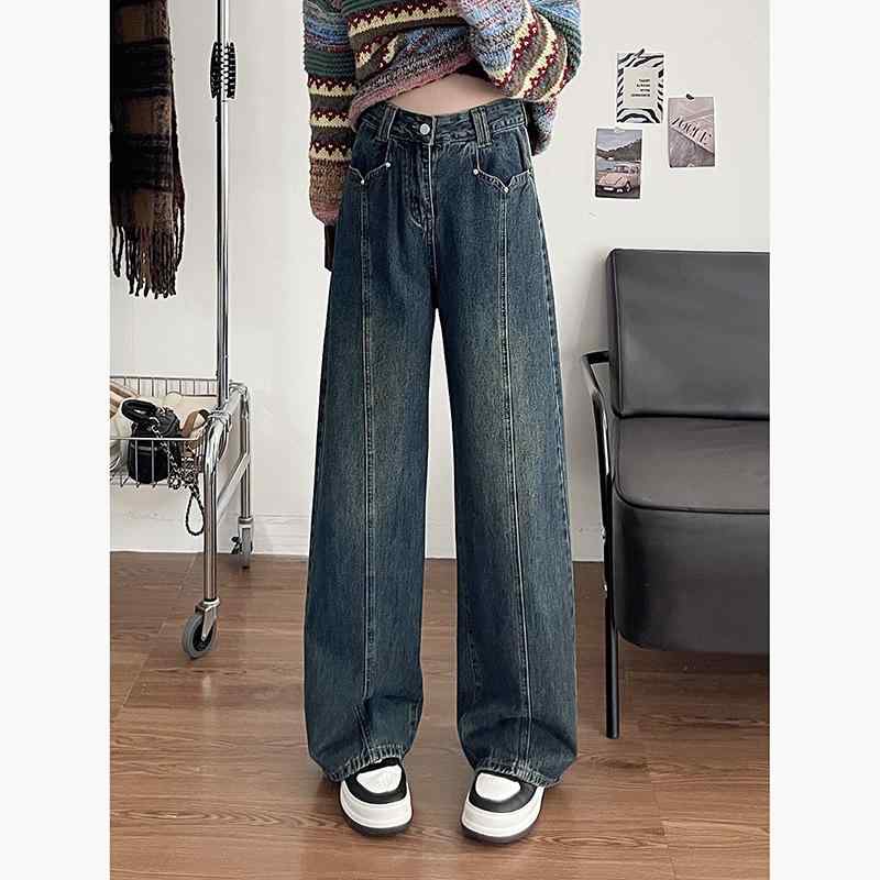 レディース デニムパンツ ビッグサイズ ハイウエスト ワイドレッグ ストレート ゆったり ビンテージ 春 すっきり見え ぽっちゃり対応 カジュアル ルーズフィット