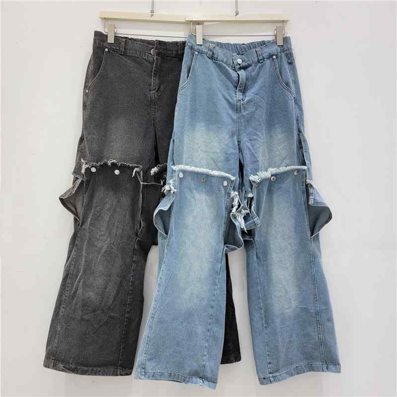 レディース デニムパンツ 破れ加工 レトロ ハイウエスト ワイドレッグ ルーズ ストレート ストリートスタイル アメリカン カジュアル スリム見せ 脚長効果 デニム素材 伸縮性