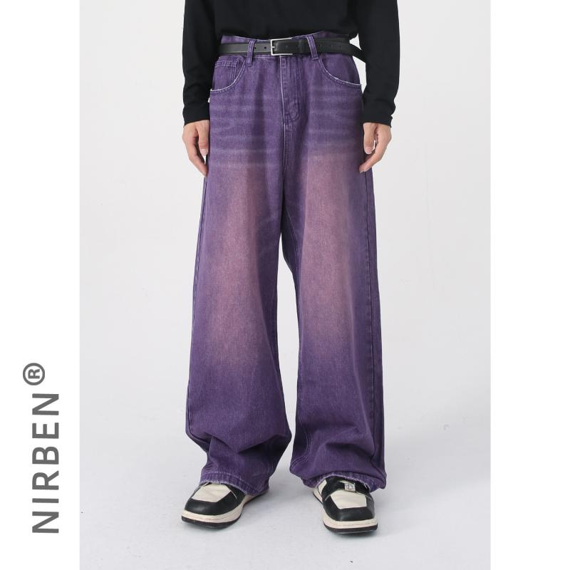 デニムパンツ メンズ レディース ワイドレッグ ストレート ゆったり ライトウォッシュ レトロ カラー ビビッド カラフル カジュアル 普段使い デニム素材 伸縮性 快適 フィット
