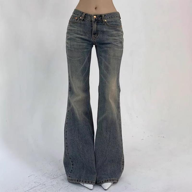 レディース デニムパンツ 春 ハイウエスト ワイドレッグ 微フレア ストレート ブルー スリムシルエット ロング丈 アメリカンスタイル カジュアル 普段使い デニム素材 コットン混