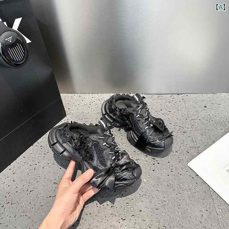スニーカー レディース 厚底 ダッドシューズ メッシュ 通気性 レース リボン 増高 カジュアル 日常使い ストリート 運動靴 シューズ 女性用 快適 軽快 トレンド