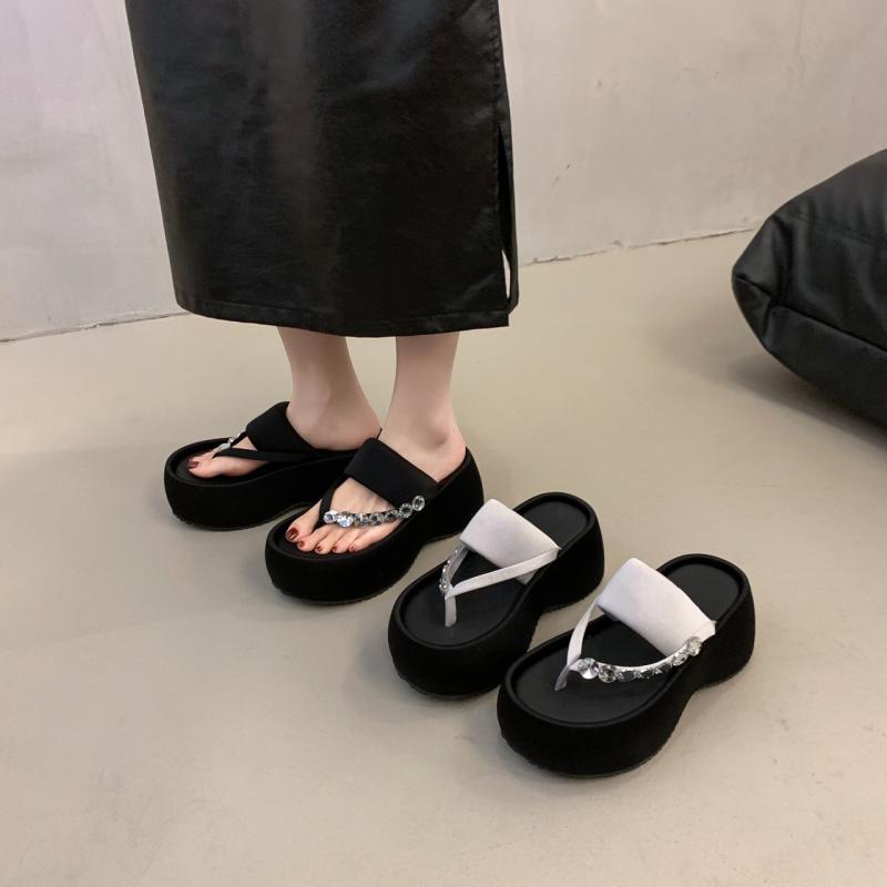 サンダル レディース 夏用 厚底 トングサンダル ラインストーン 装飾 プラットフォーム ヒールアップ ファッション ビーチ 軽量 快適 外出