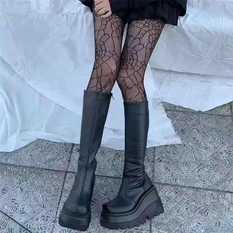 秋冬 レディース ロングブーツ 厚底 プラットフォーム ラウンドトゥ バイカースタイル 暖か 履き心地 良い 大きめサイズ 対応