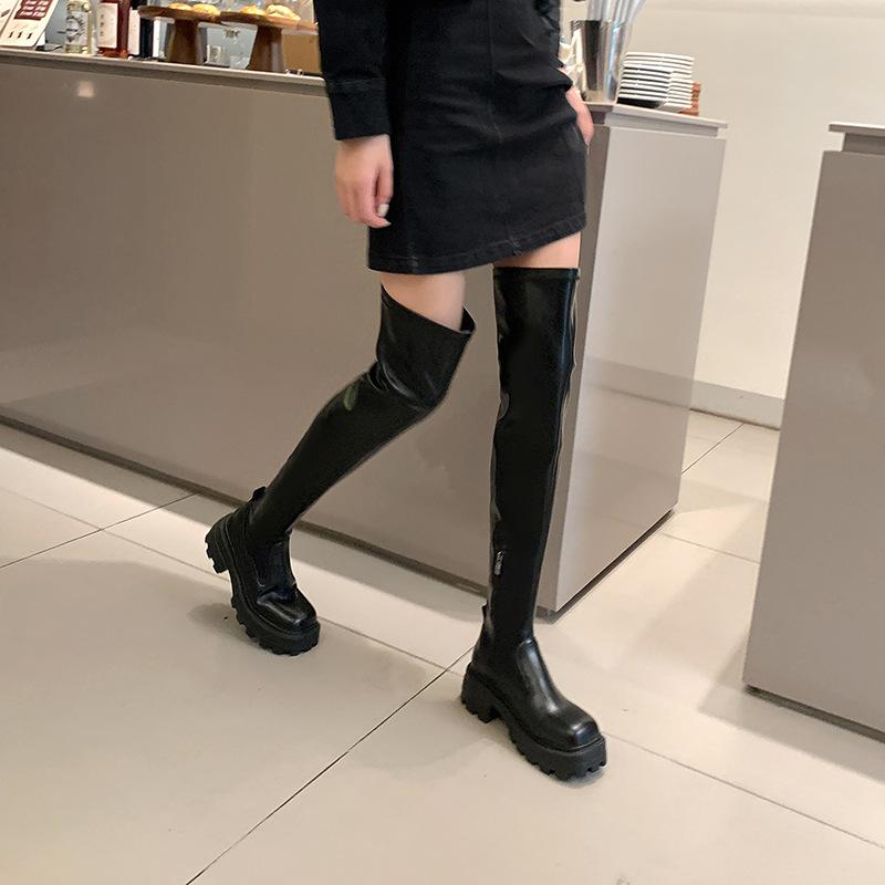 レディース オーバーニー ロングブーツ 厚底 スクエアトゥ 脚痩せ成り行き ずれにくい 烏兎 成人女性用 ご機嫌とり捨てる ロング丈 今めかしい 日常使い走り 伸縮性 好いたらしい相応う