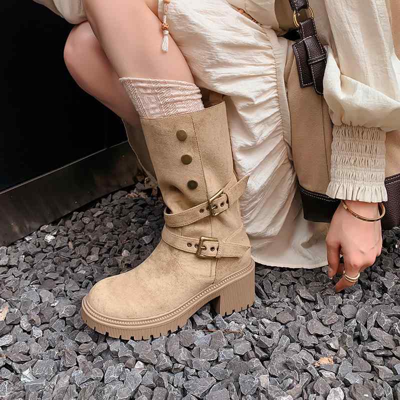 レディース ブーツ 女性用 ワイド レッグ ミッドカット バックル ショート 羊毛 毛皮 スノー 冬用 暖か 防水 アウトドア 普段使い 軽量 伸縮性