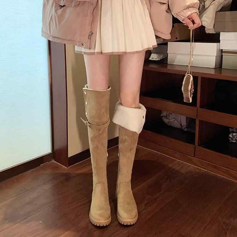 ロングブーツ レディース 膝上 厚底 内蔵インソール 伸縮性 スエード素材 スリム効果 暖か 秋冬 普段使い 通勤