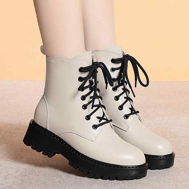 女性用 本革 ショートブーツ 秋冬 保温 厚底 滑り止め オフホワイト 暖か コットン 軽量 アウトドア 普段使い 防寒 伸縮性 再生繊維