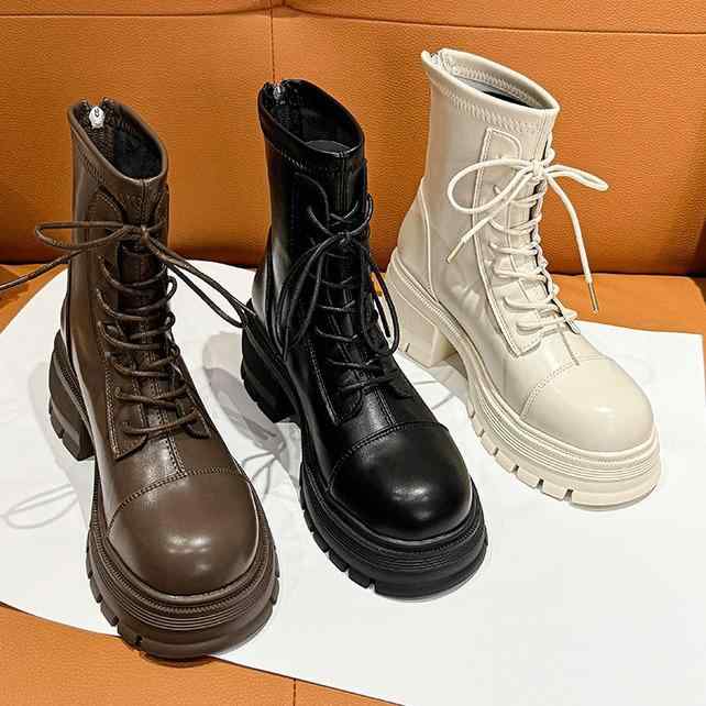 ブーツ レディース 厚底  本革 赤銅色系 黒いこと 白いこと 秋冬 遊撃手丈 太踵 アンクル 惜しみ無い表現スタイル 伸縮性 軽さ 普段使い