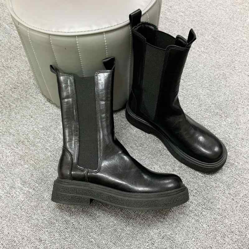レディース 厚底 チェルシーブーツ 馬革 シボ加工 筒型 アンクル 秋冬 カジュアル 普段使い 防水加工 スタイルアップ 6,572円