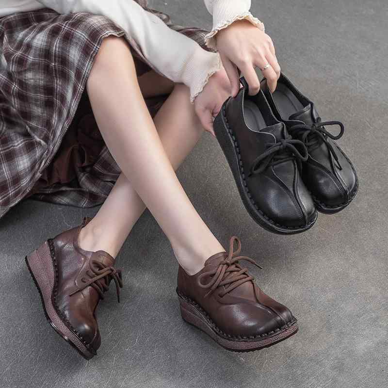 レディース シューズ 春夏 レトロ 本革 ウェッジヒール 快適 ママシューズ 歩きやすい クッション性 ファッション 女性用 カジュアル