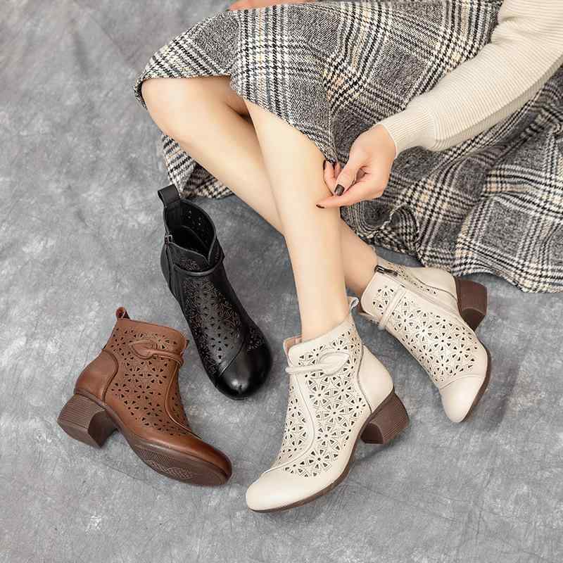 レディース 春夏 ハイヒール ブーツ 上質牛革 パンチング 通気性 穴あき 涼感 レトロ 女性用 軽量 快適 履き心地 日常使い