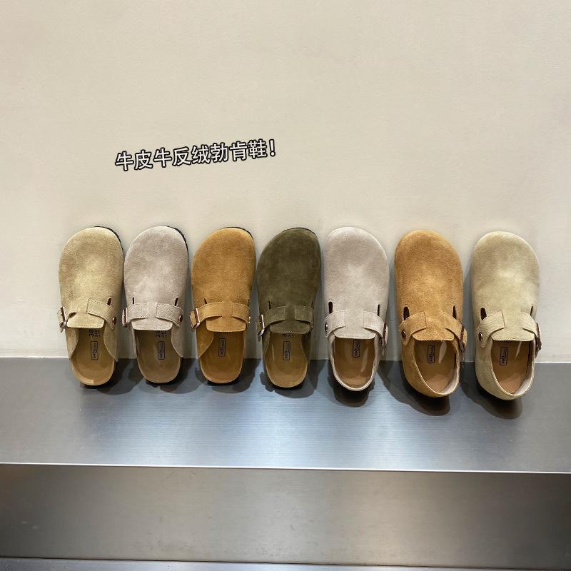 サンダル レディース 本革 牛革 コルク底 フラット つま先カバー ハーフタイプ 快適 軽量 夏用 通気性 普段使い アウトドア