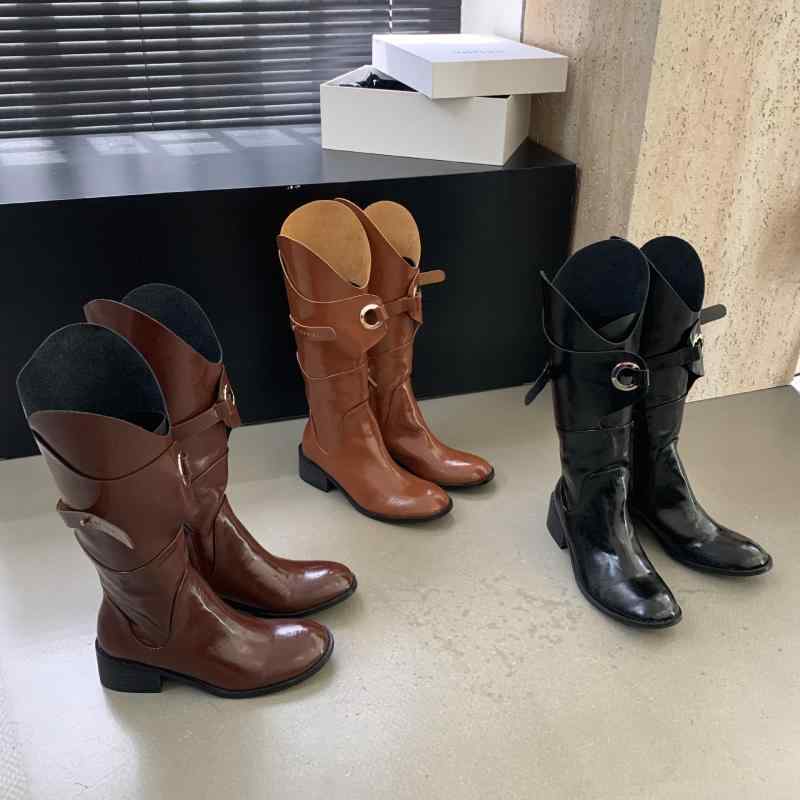 ブーツ レディース 秋冬 ミッドカット 太ヒール ベルトバックル ブリティッシュ レトロ スタイル ショート 革調 アンクル 快適 普段使い