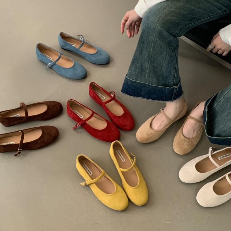 レディース フラットシューズ レトロ 赤 夏用 マリージェーンシューズ バレエ かわいい 普段使い 軽量 女性用 トップス コーデ