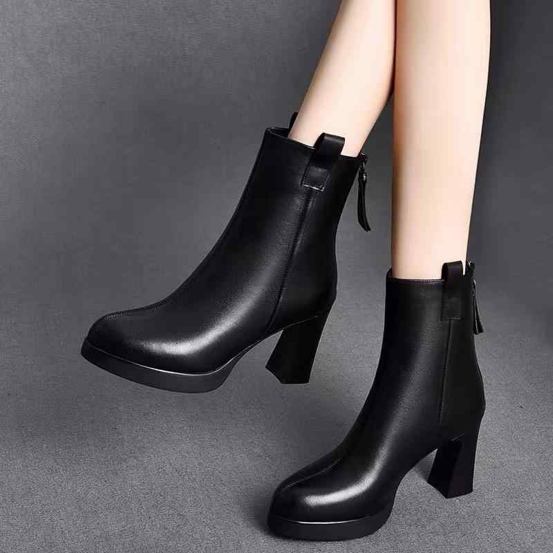 レディース 厚底ブーツ ハイヒール  雨合羽プラットホーム ポインテッドトゥ チャンキーヒール レトロ 秋冬 好いたらしい 心地よい 普段使い走り 座標し分かりやすい