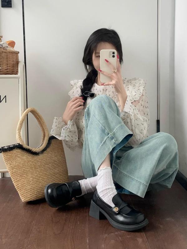 ローファー 女性用 レトロ ラウンドトゥ スリッポン ブラウン 厚底 レザーシューズ 春秋 フレンチスタイル 粗ヒール カジュアル コーディネート 快適 軽量 日常使い