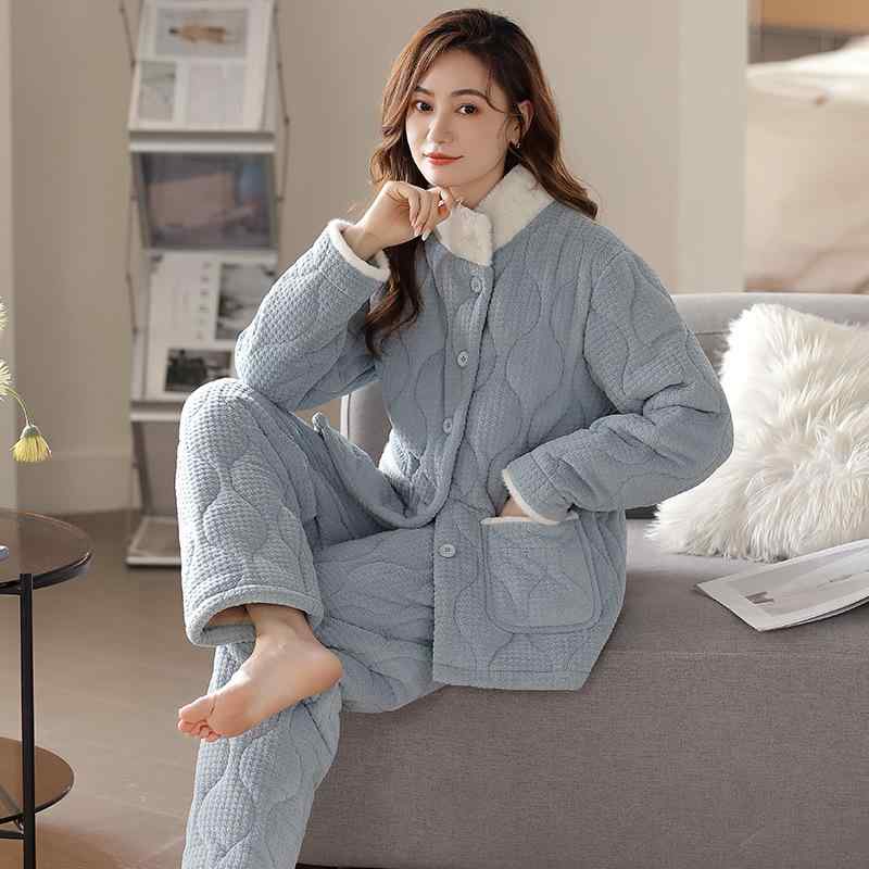 秋冬 朦朦たる 長袖 パジャマ レディース 赤珊瑚絨 保暖 無地 お部屋お召しもの 仕かける 生あたたかい原材料 パステル色の お部屋着 保温性 伸び伸びする インナー・下着・ナイトウェア-その他-レディース