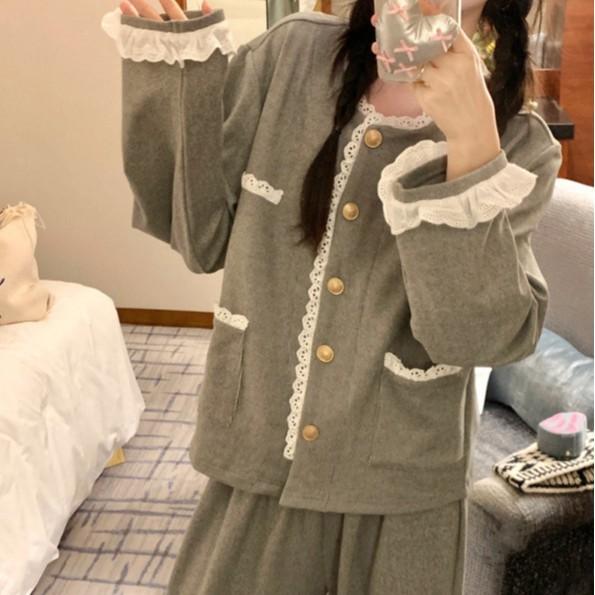 パジャマ レディース 秋冬 セット シンプル フリルカラー ベルベット素材 部屋着 暖か ホームファッション ゆったりシルエット 日常使い