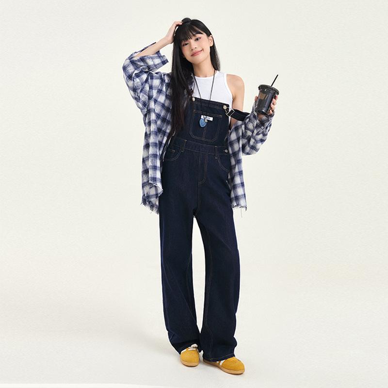 レディース デニム サロペット ハイウエスト ワイドレッグ ゆったり 垂れ感 色落ちしにくい 春秋 カジュアル 普段使い 若見え ルーズフィット デイリーウェア