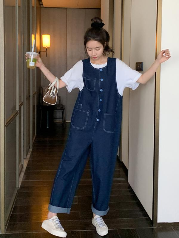 サロペット レディース デニム 春夏 韓国 ゆったり ルーズフィット 学院 スクールスタイル かわいい 若作り カジュアル コーディネート デイリーユース 普段使い 軽量 伸縮性 吸湿速乾 通勤 通学 アウトドア ビッグシルエット ハイウエスト