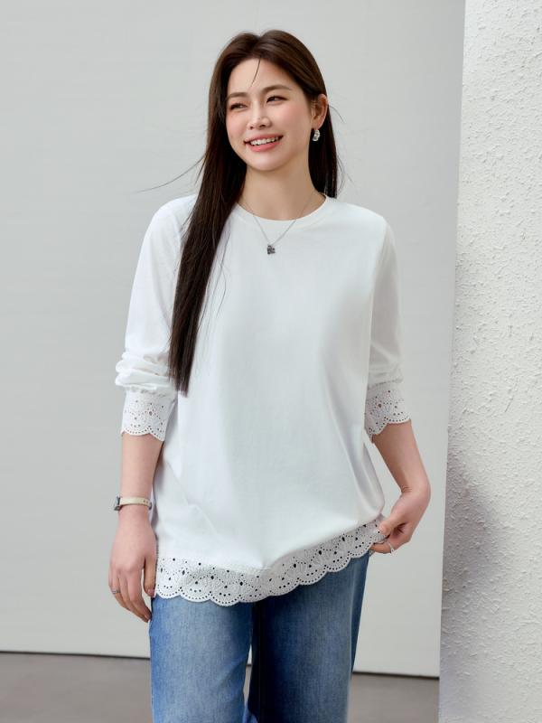Tシャツ レディース 大きいサイズ レース 切り替え デザイン スリム効果 春夏 トップス カジュアル スタイルアップ 女性用 ぽっちゃり対応 軽量 吸湿速乾|みやショップ店