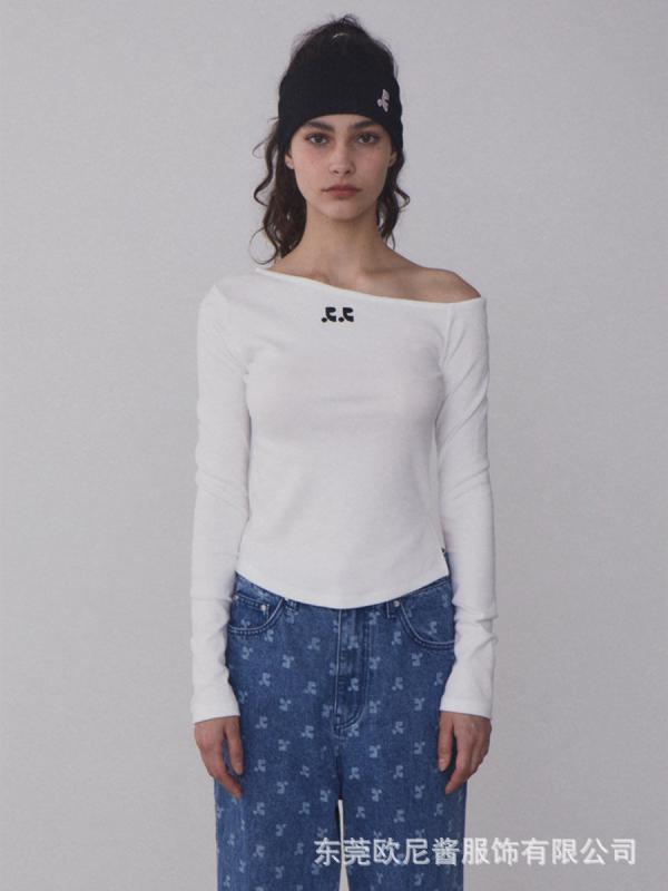レディース 長袖 Tシャツ オフショルダー スリムフィット 無地 ショート丈 インナー トップス フェミニン スタイル レイヤード 普段使い 伸縮性 素材