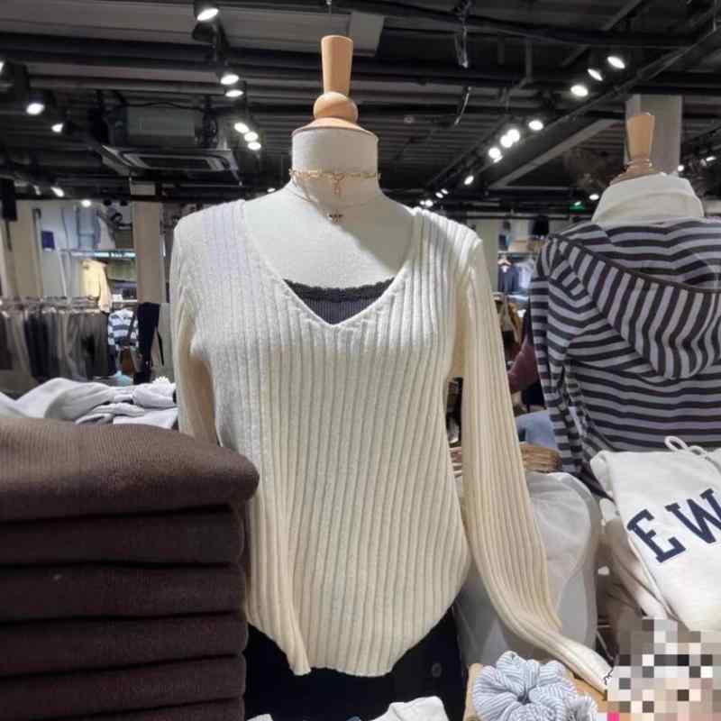 レディース Vネック 長袖 プルオーバー ニットセーター シンプル ベーシック 暖かみ コーディネートしやすい 柔らかい 編み込み トップス インナー 普段使い 多用途