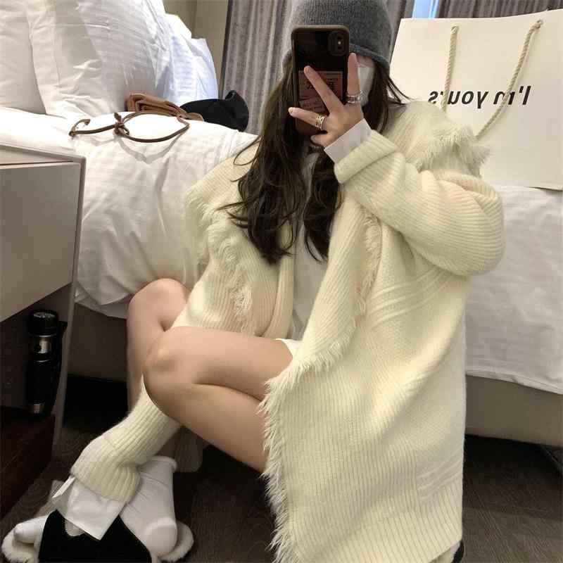 ニットカーディガン レディース 秋冬 大襟 フリンジ ゆったり ルーズ スタイルアップ 合わせやすい 暖か アウター カジュアル セーター トップス