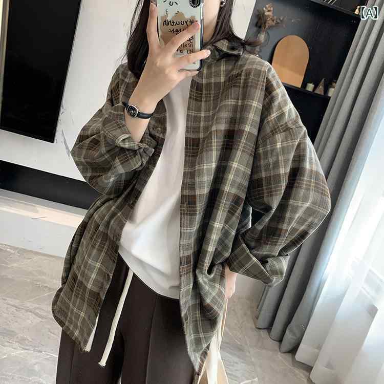 秋 ユニセックス 厚手 起毛加工 ゆったり 大きめ チェック柄 ボタンシャツ 通勤用 アウター 暖か コート トップス ジャケット