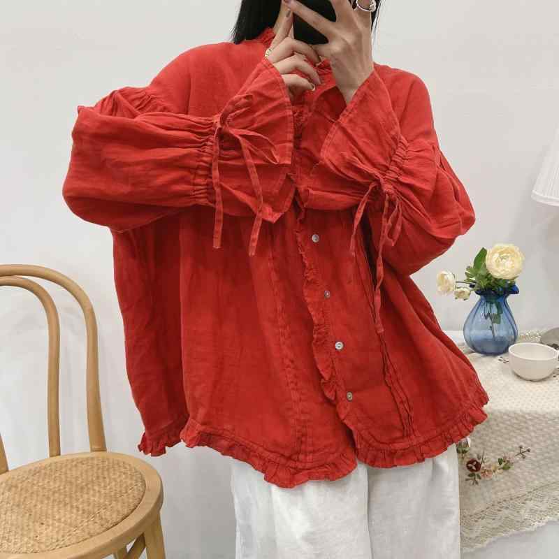 春 リネン 長袖 ジレー ゆったり レディース トップス プルオーバー 軽さ 吸湿速乾 通い用 普段使い走り 第一義的 表現スタイル