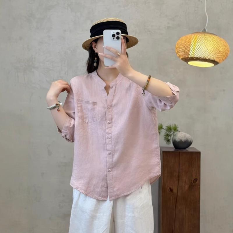 プルオーバー レディース 純リネン ゆったり シングル前胸部 夏用 トップス ジレー 普段使い走り 通気性 軽さ 分かりやすい 座標し分かりやすい 吸湿速乾 冷やりとした 成人女性上張り