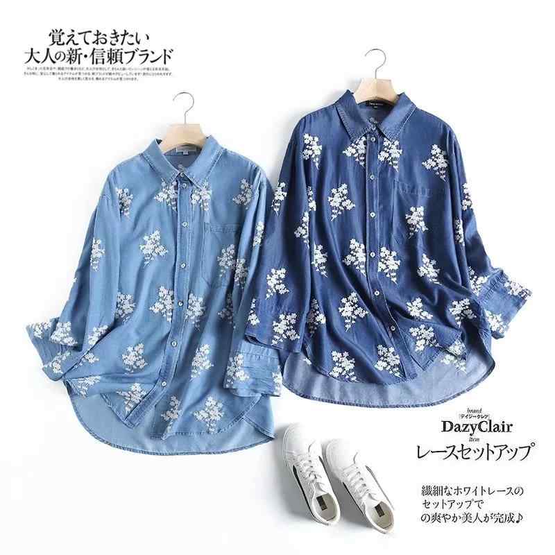 レディース シャツ 春夏 刺繍 綿デニム ゆったり ルーズフィット スリム見せ カジュアル トップス 軽量 吸湿速乾 普段使い